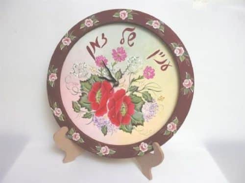 שעון עגול פרחי פרגים ציור על עץ